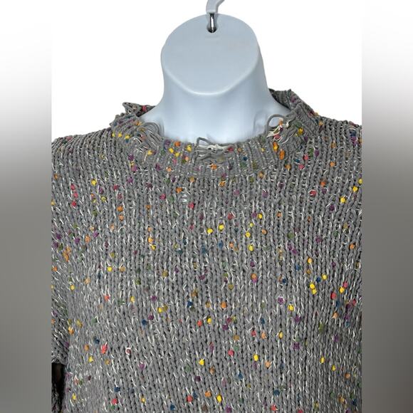 POL Distressed Sweater Small | Gray Ripped Sweater with Rainbow Confetti Detail - Picture 6 of 16